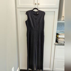 Tahari pinstriped sleeveless jumpsuit